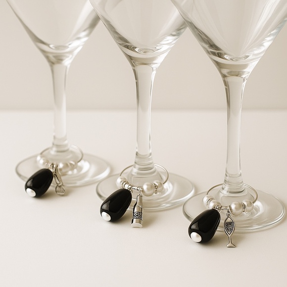Black Olive Wine Glass Charms – Set of 4 | Martini Party Stemware Markers - Picture 3 of 13